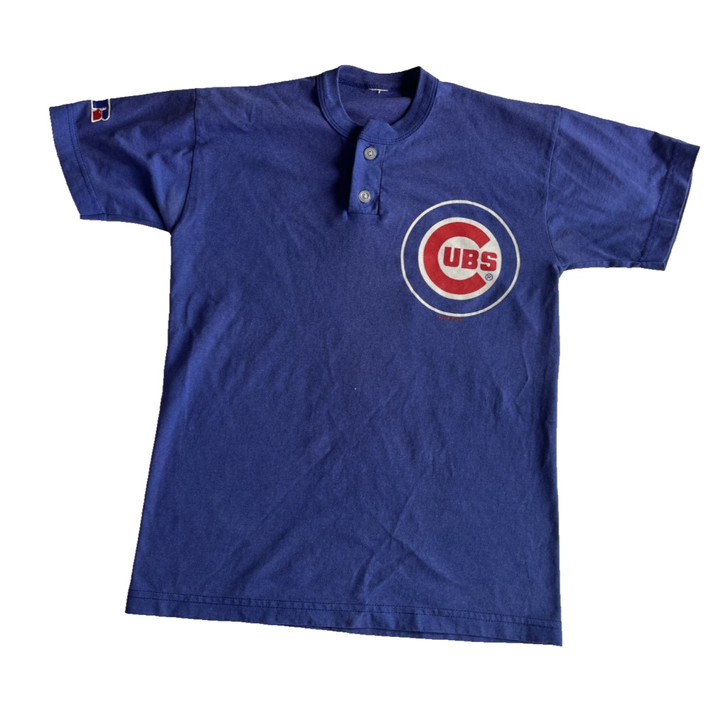 Retro Chicago Cubs buttons blue T shirt unisex small